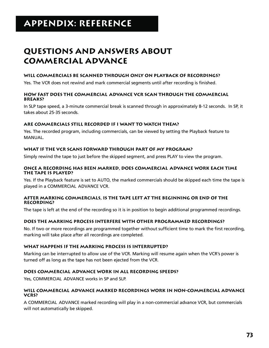 RCA 15530130 manual Questions and Answers about Commercial Advance, Are Commercials Still Recorded if I Want to Watch THEM? 