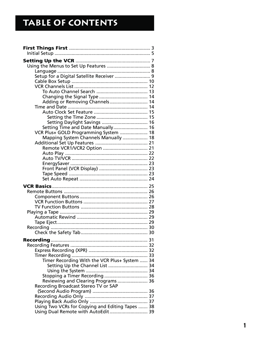 RCA VR704HF manual Table of Contents 