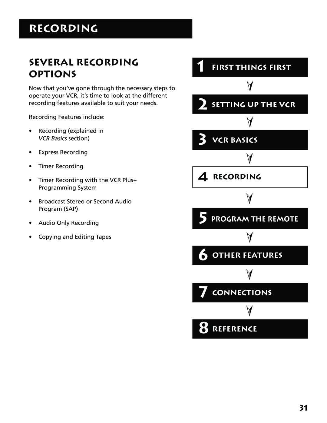 RCA VR704HF manual Several Recording Options 