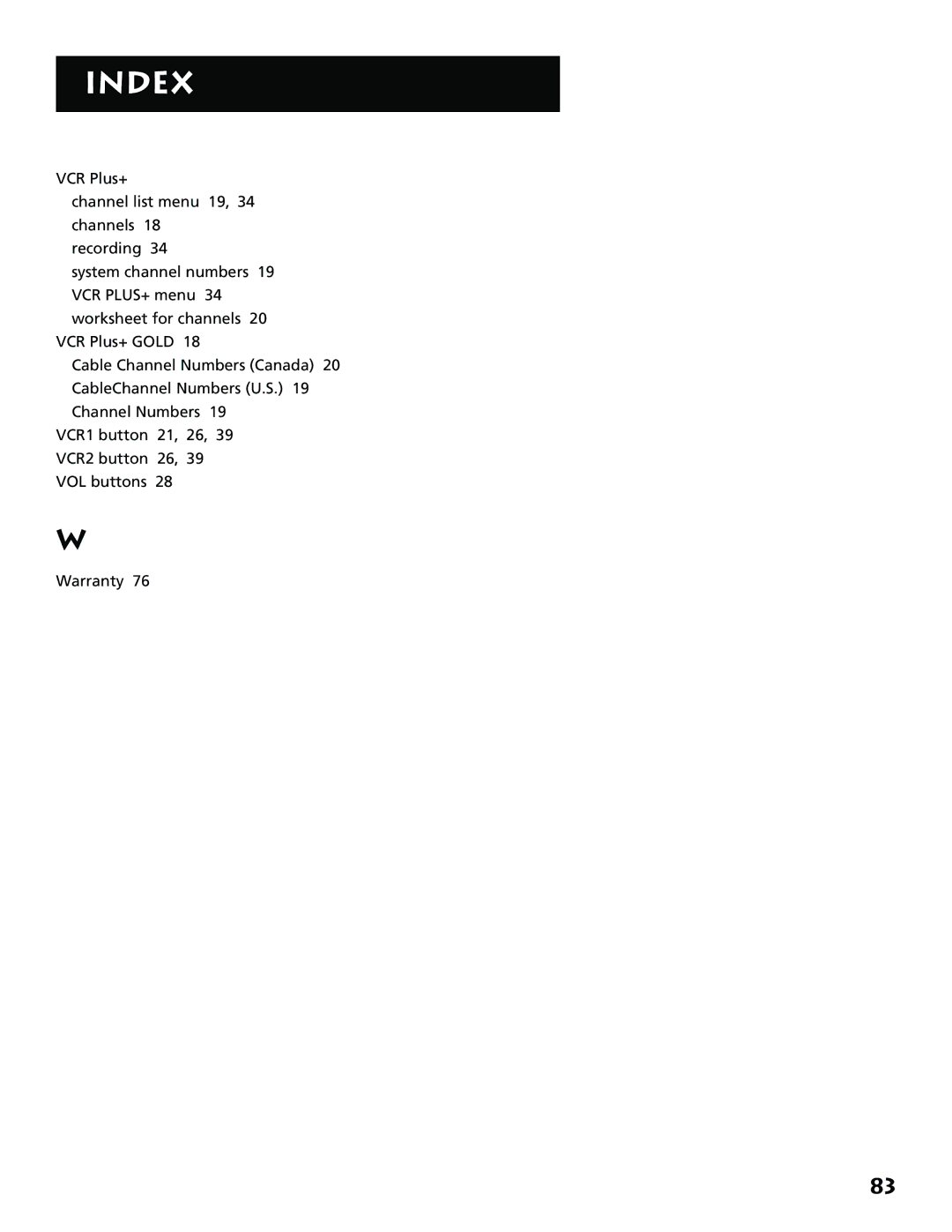 RCA VR704HF manual Index 