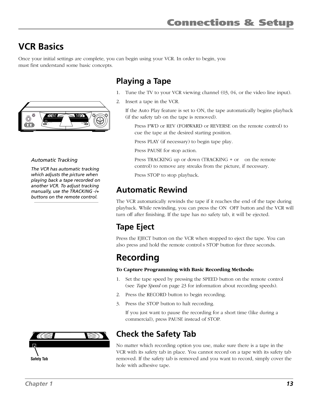 RCA VR706HF manual VCR Basics, Recording 