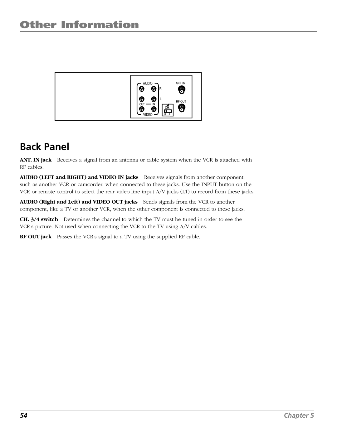 RCA VR706HF manual Back Panel 