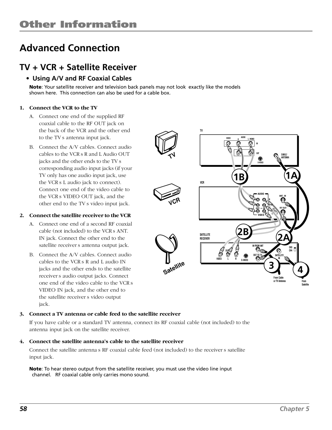 RCA VR706HF manual Advanced Connection, Connect the satellite receiver to the VCR 