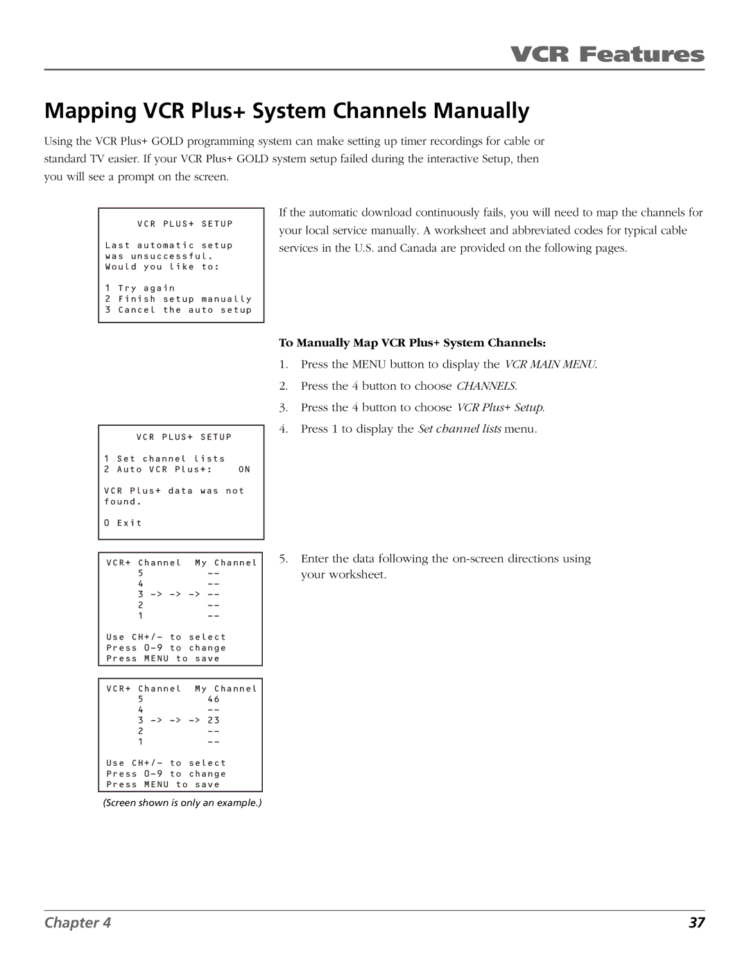 RCA VR708HF manual Mapping VCR Plus+ System Channels Manually, To Manually Map VCR Plus+ System Channels 