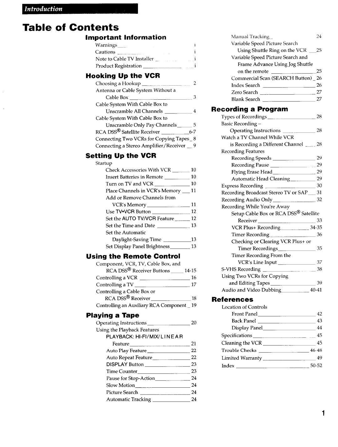 RCA VR725HF manual Contents 