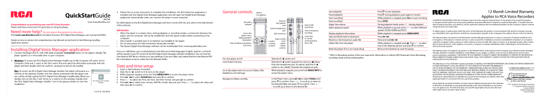 RCA VRS 340 quick start QuickStartGuide, Installing Digital Voice Manager application, Date and time setup 