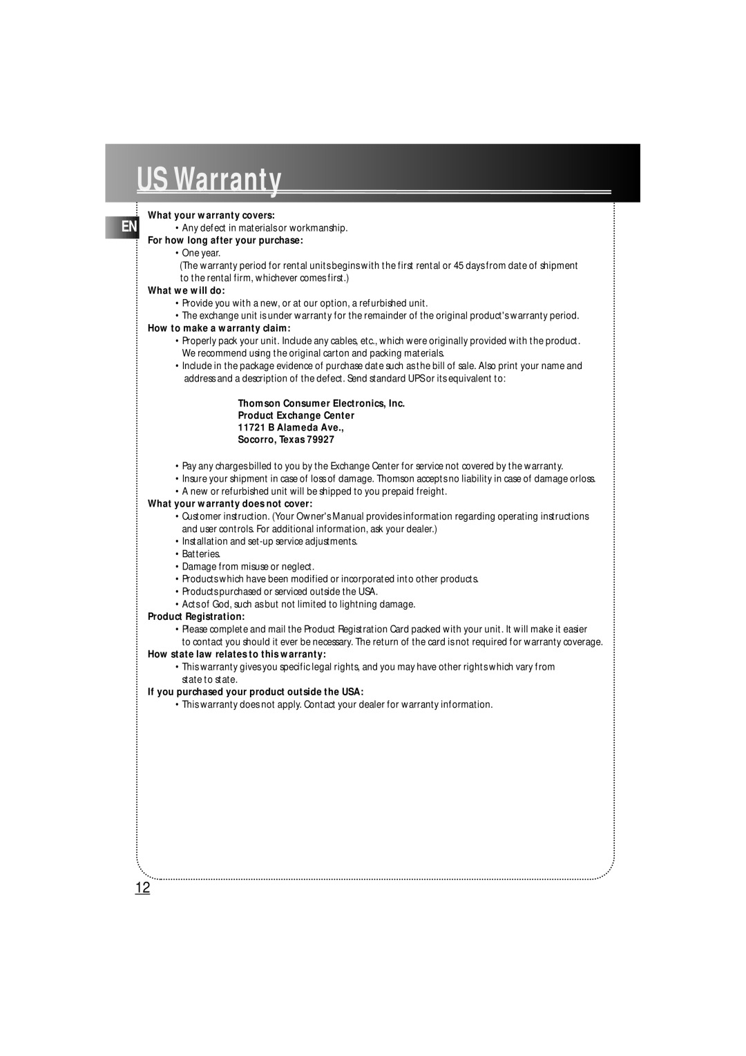 RCA RS3522, VTCD550, RS3520, RS2520, RS2521, RS2522, RS2550, A3200, A3005, A3000, A3205, A3400 user manual US Warranty 