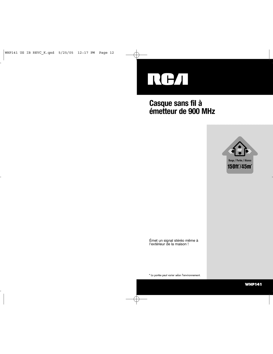 RCA WHP141 manual Casque sans fil à émetteur de 900 MHz 