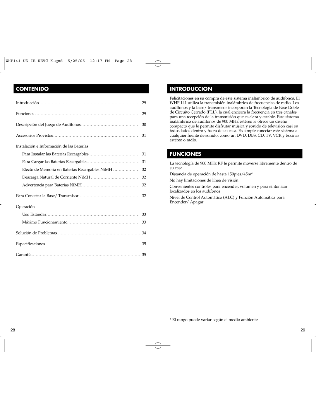 RCA WHP141 manual Contenido, Introduccion, Funciones 