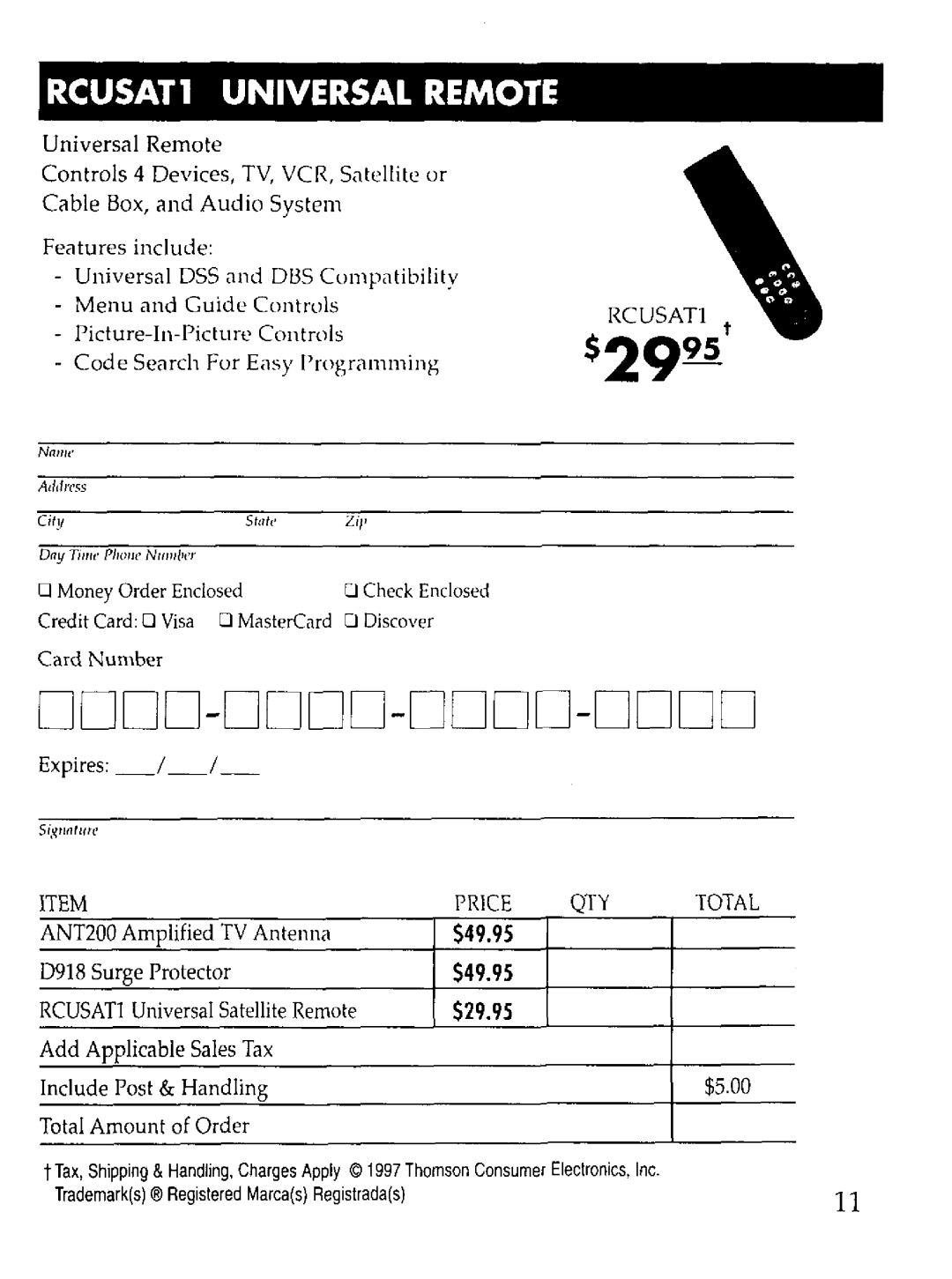 RCA WHP150 manual $2995, RCUSATl UNIVERSAL REMOTE, Dddd-Dddd-Dddd-Dddd, $49.95, $29.95 