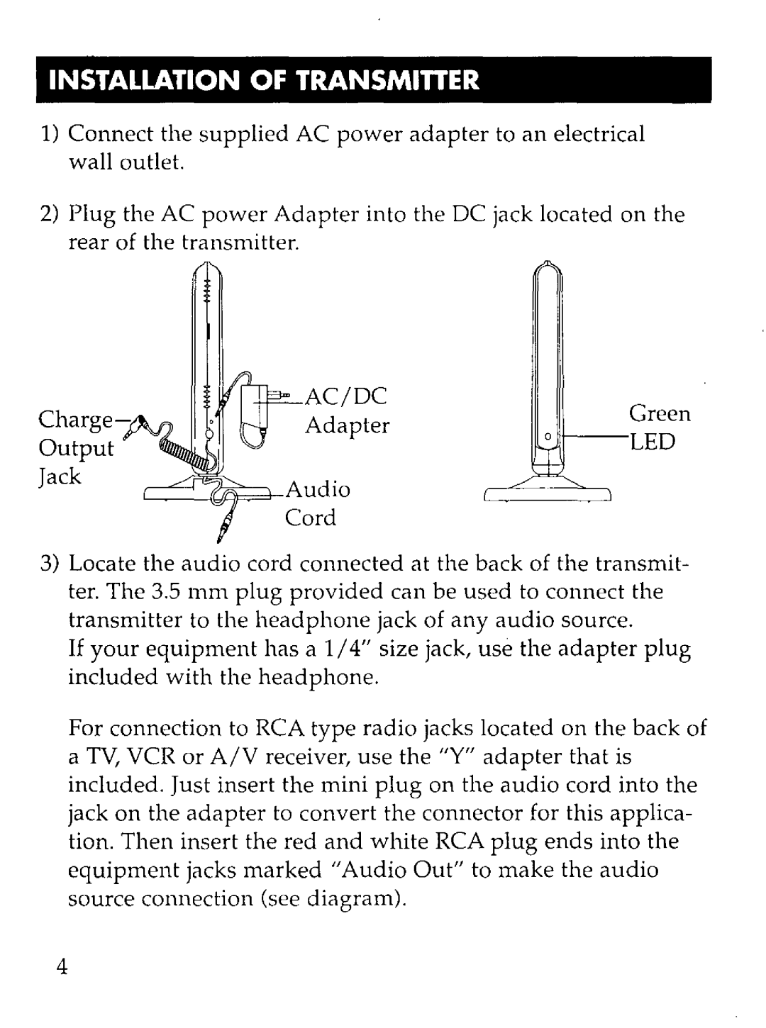 RCA WHP150 manual INSTALLATION OF TRANSMlnER 
