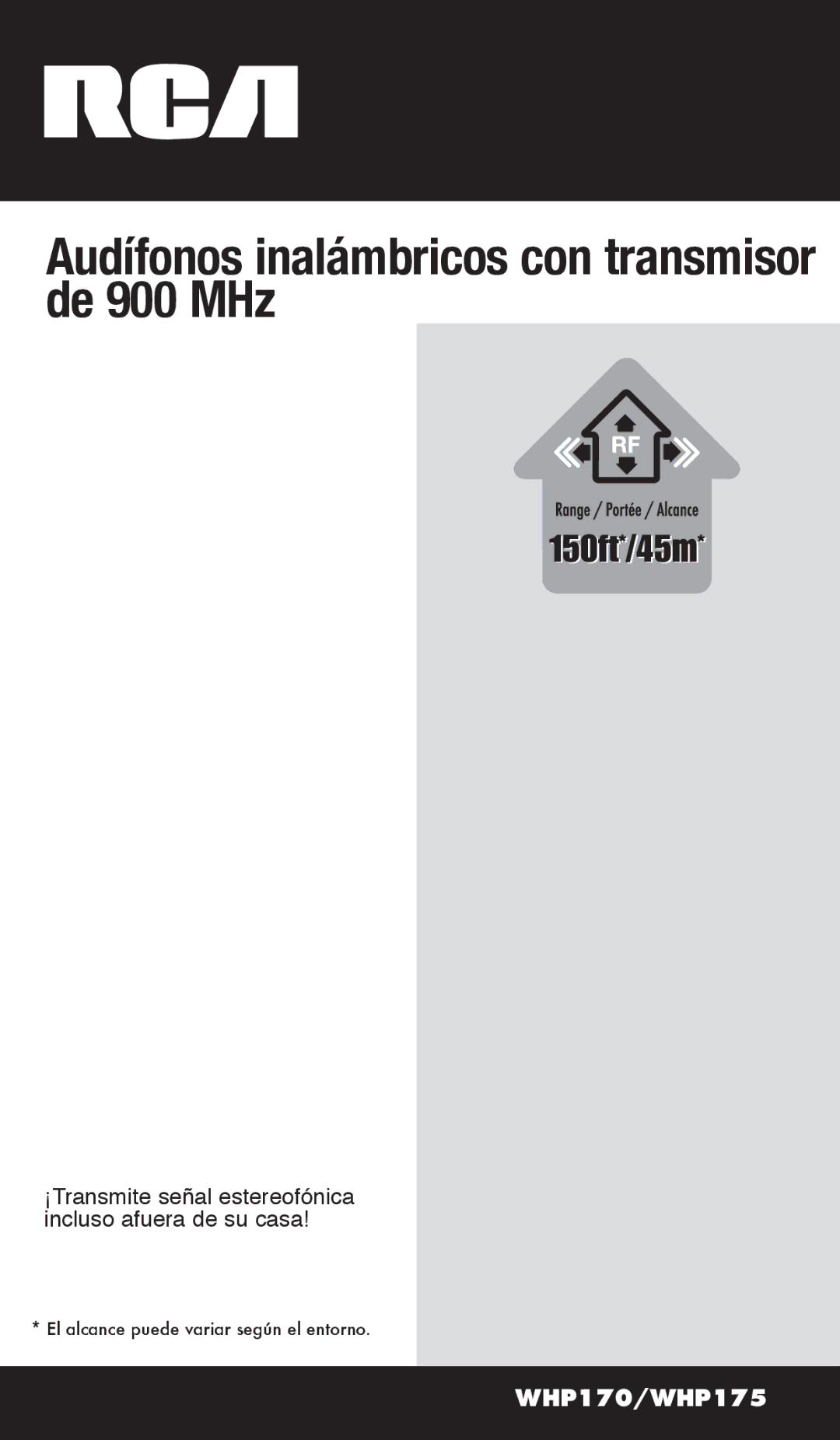 RCA WHP170, WHP175 manual Audífonos inalámbricos con transmisor de 900 MHz 