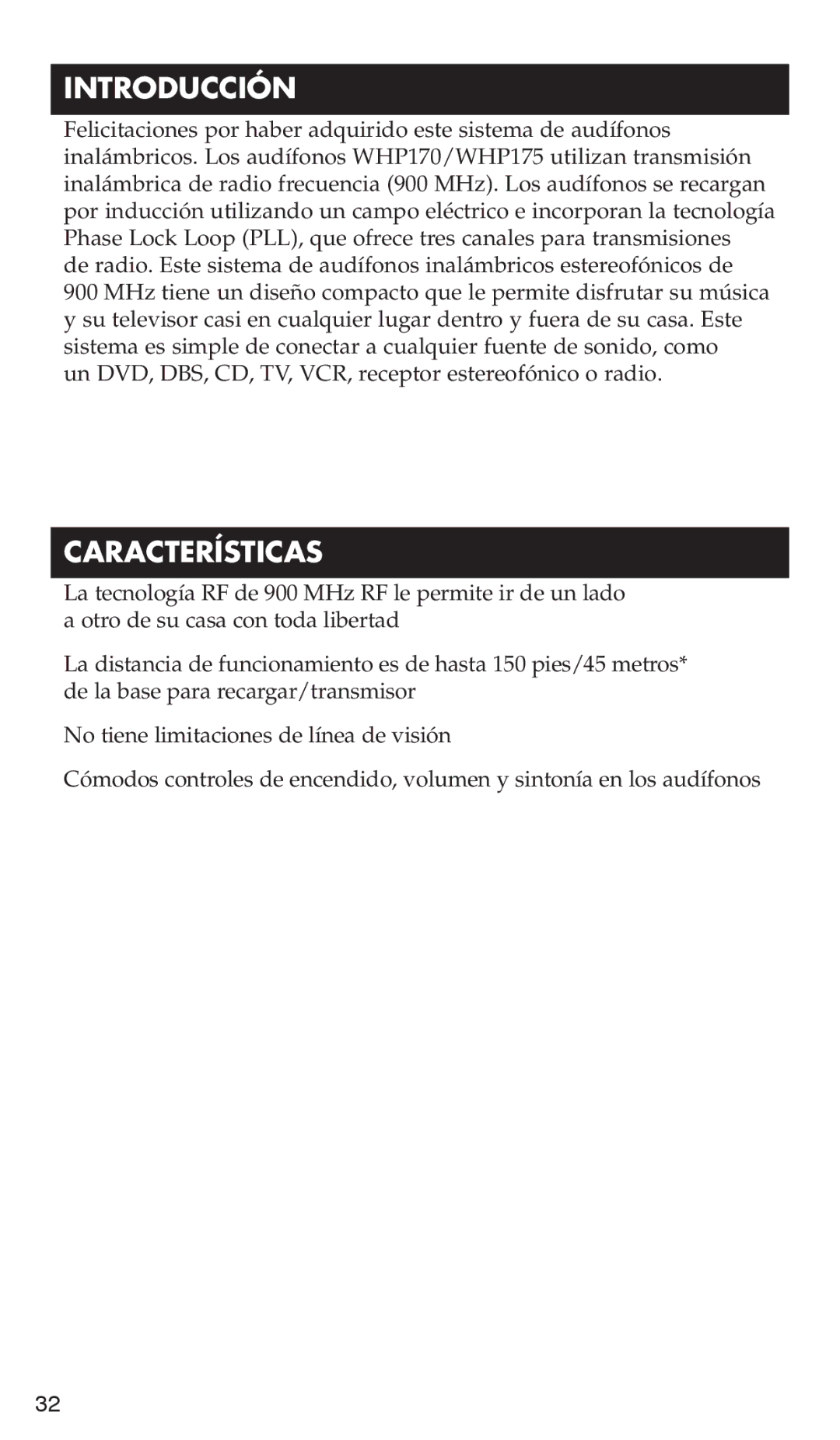 RCA WHP175, WHP170 manual Introducción, Características 