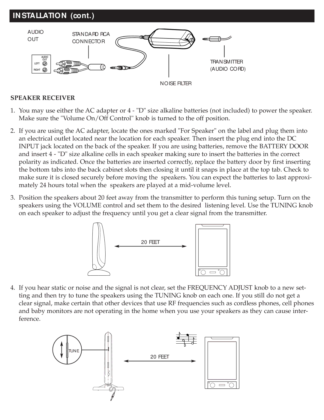 RCA WSP150 owner manual Installation, Speaker Receiver 