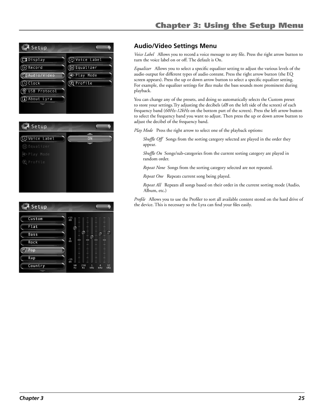 RCA X3000 manual Audio/Video Settings Menu 