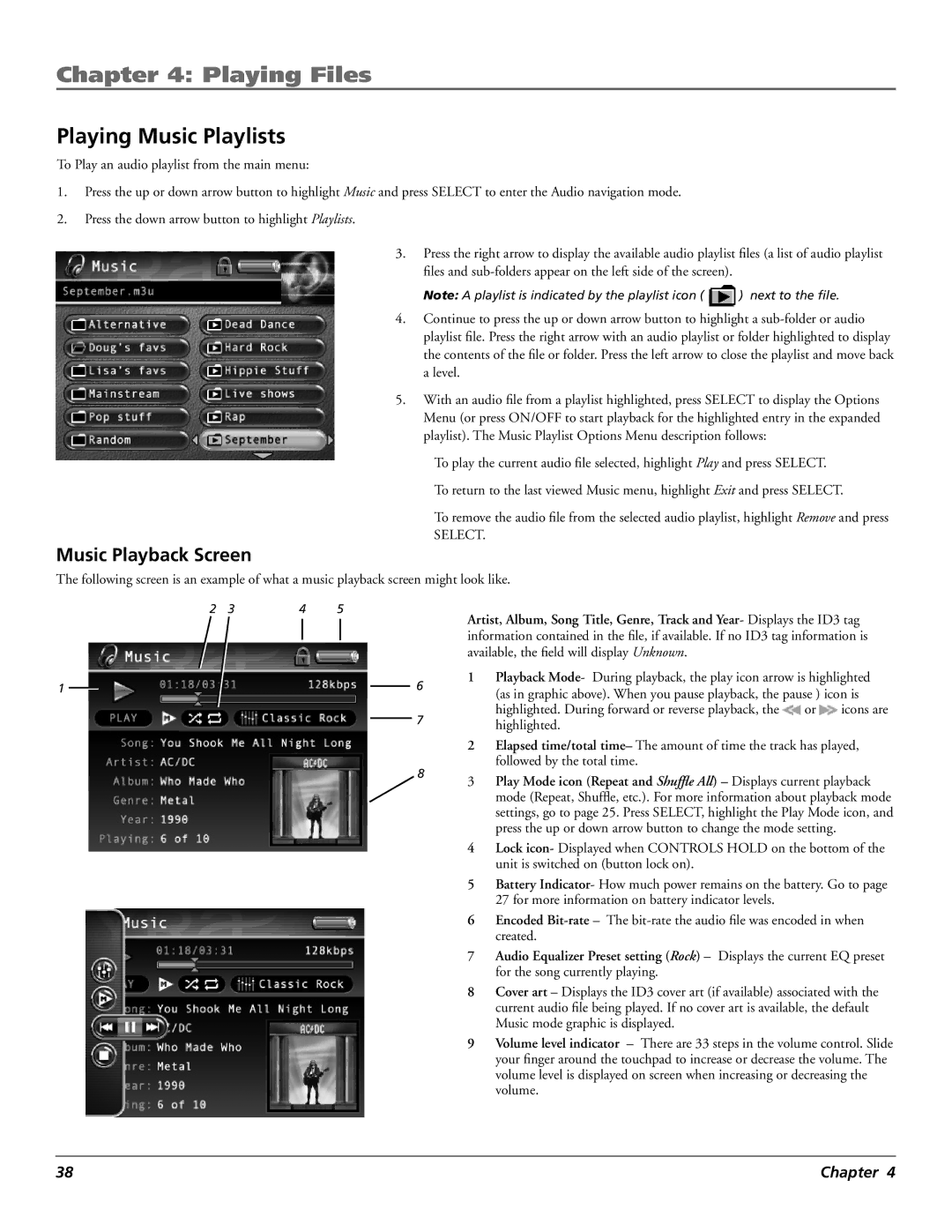 RCA X3000 manual Playing Music Playlists, Music Playback Screen 