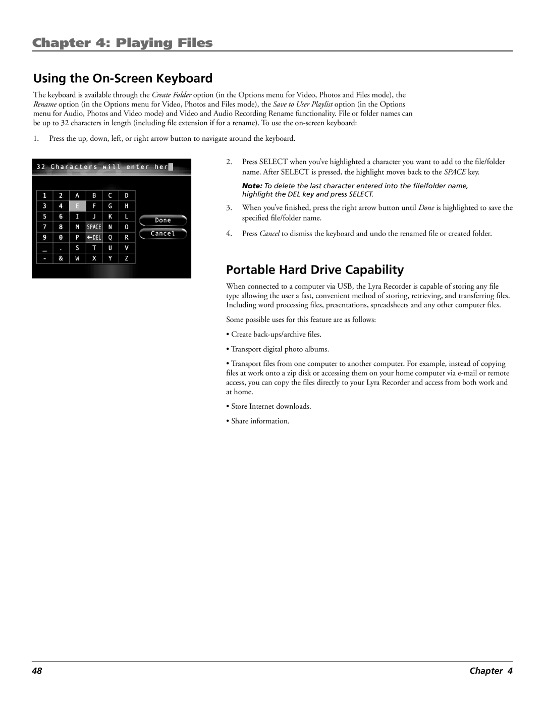 RCA X3000 manual Using the On-Screen Keyboard, Portable Hard Drive Capability 