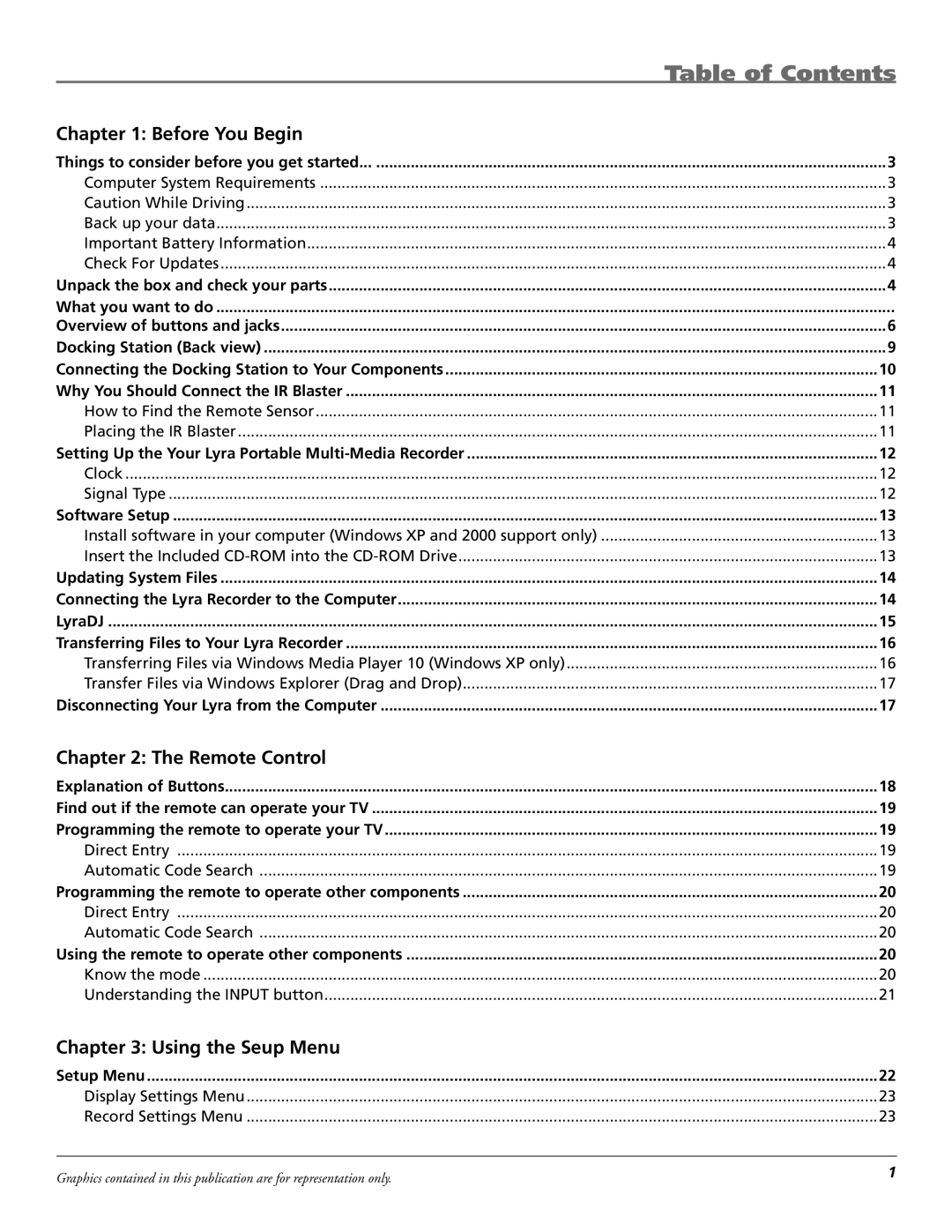 RCA X3000 manual Table of Contents 