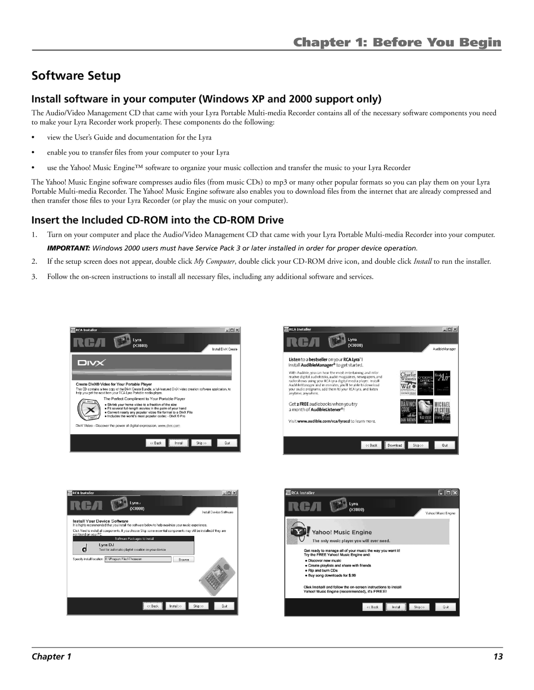 RCA X3030 manual Software Setup, Insert the Included CD-ROM into the CD-ROM Drive 