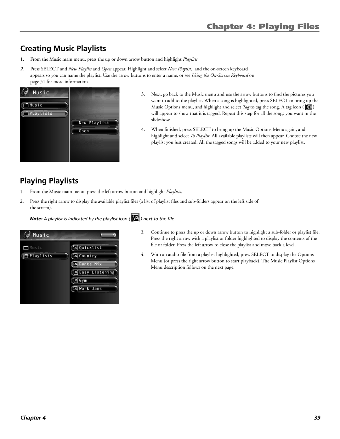 RCA X3030 manual Creating Music Playlists, Playing Playlists 