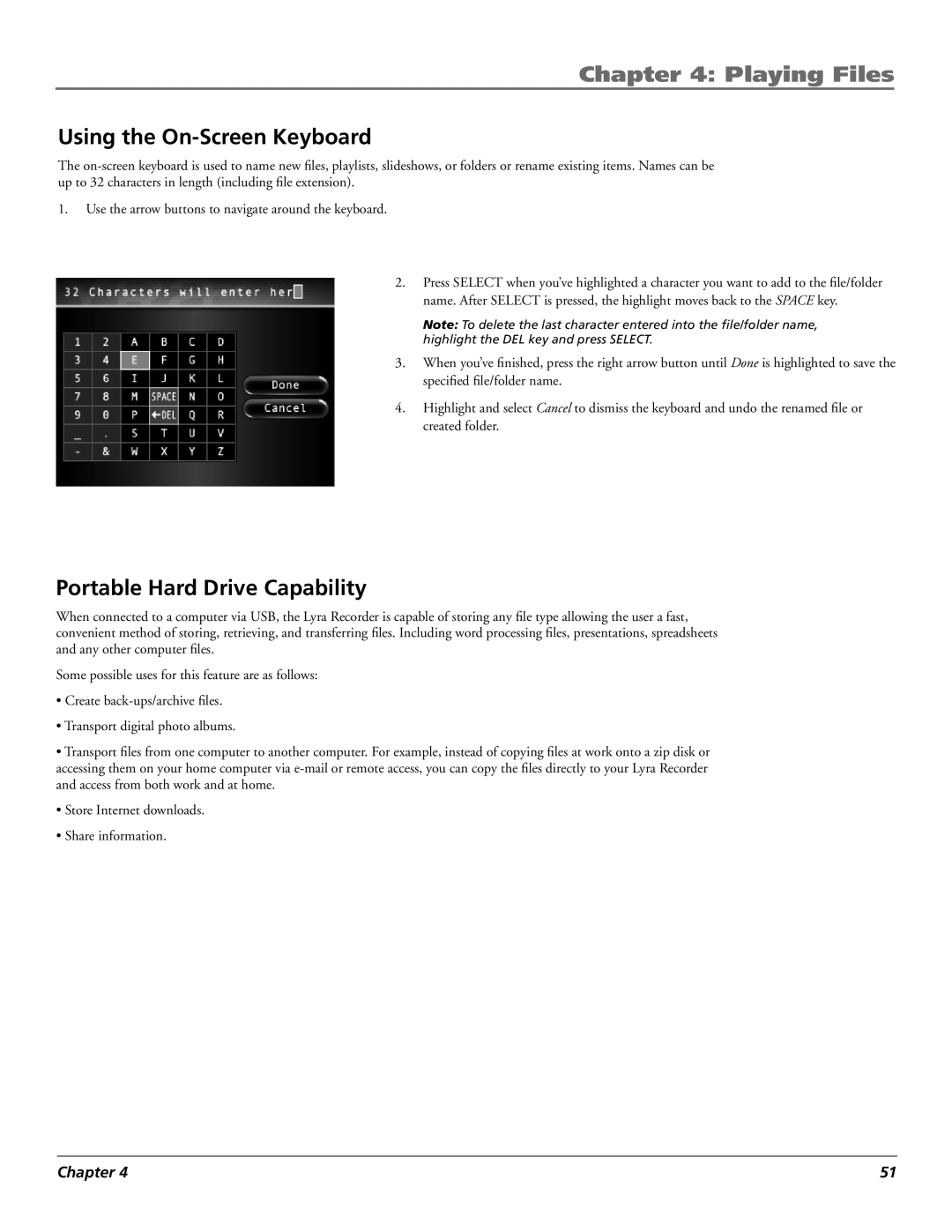 RCA X3030 manual Using the On-Screen Keyboard, Portable Hard Drive Capability 