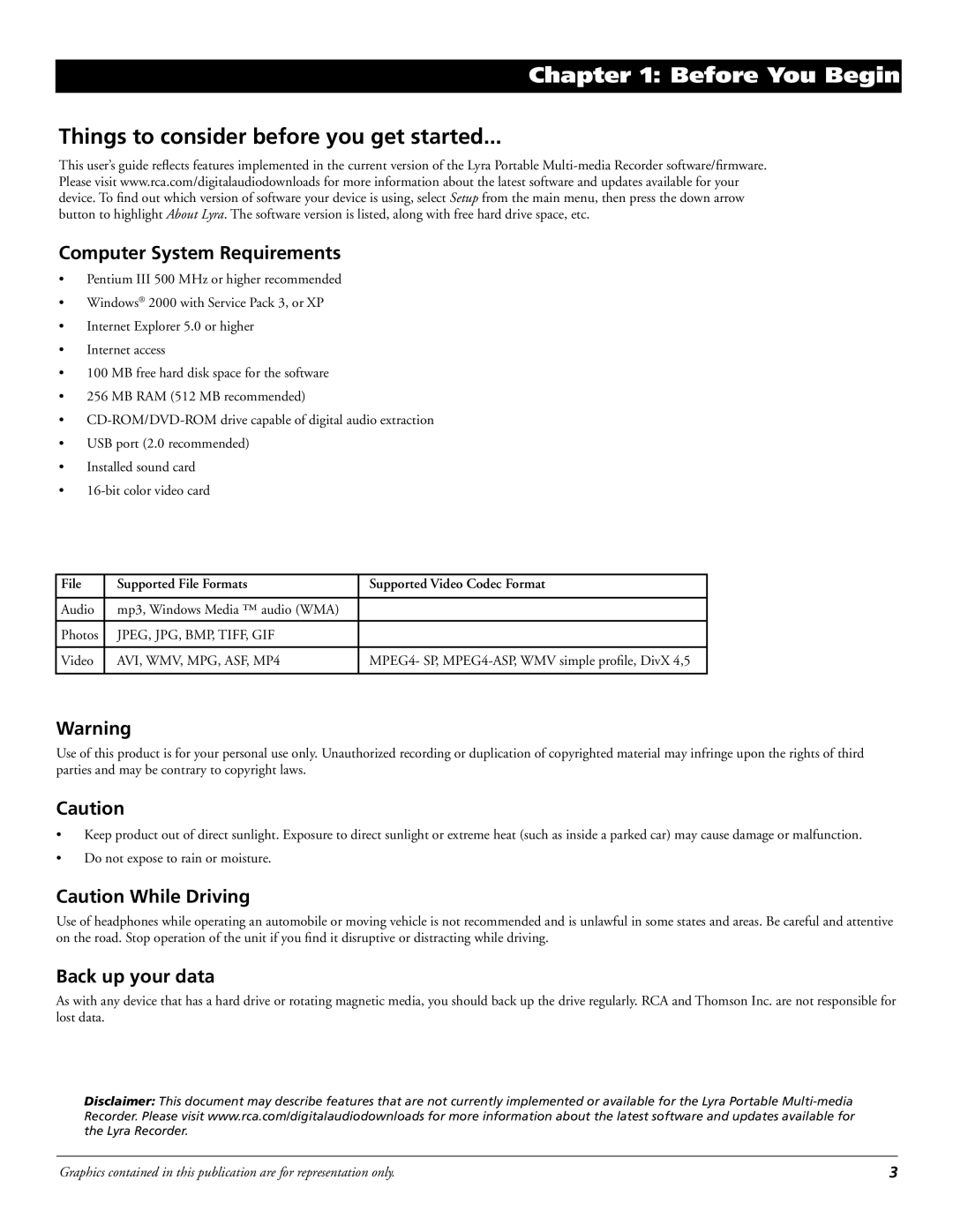 RCA X3030 manual Things to consider before you get started, Computer System Requirements, Back up your data 