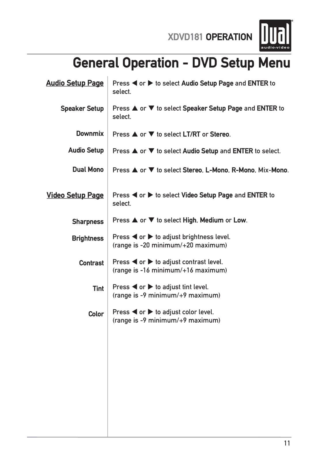 RCA XDVD181 owner manual General Operation DVD Setup Menu 