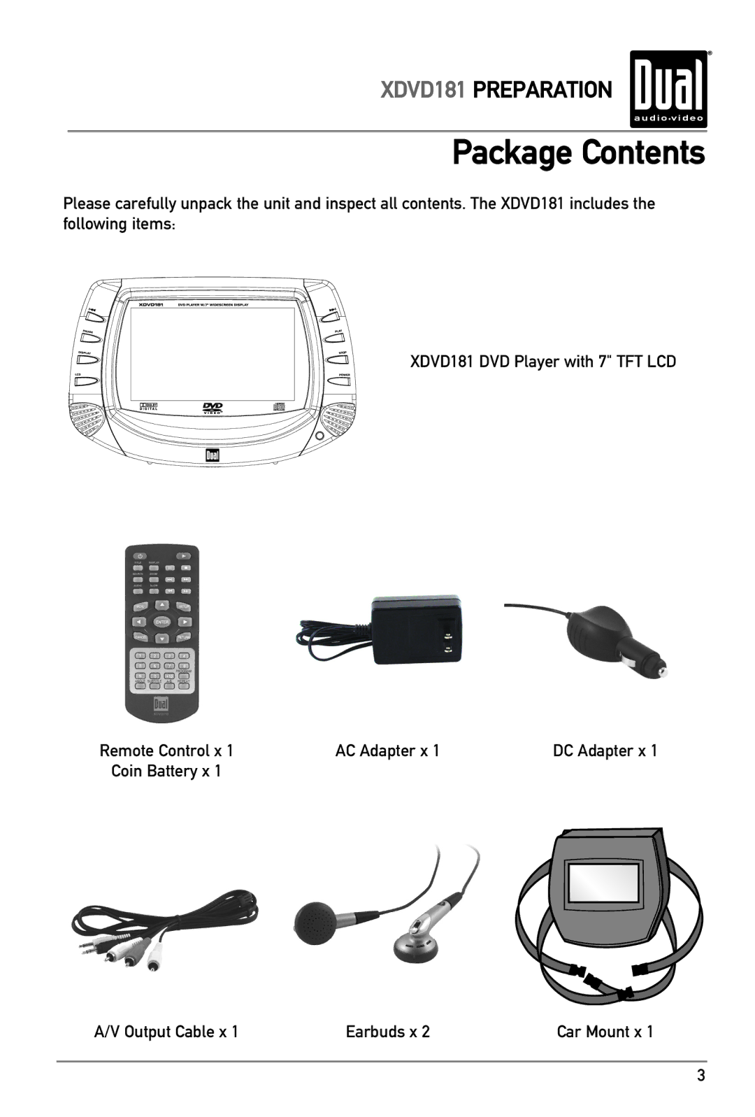 RCA XDVD181 owner manual Package Contents 