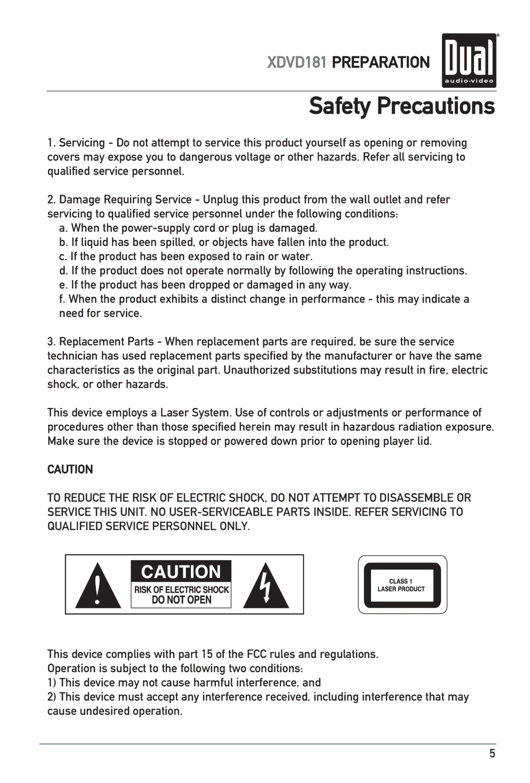 RCA XDVD181 owner manual Safety Precautions 