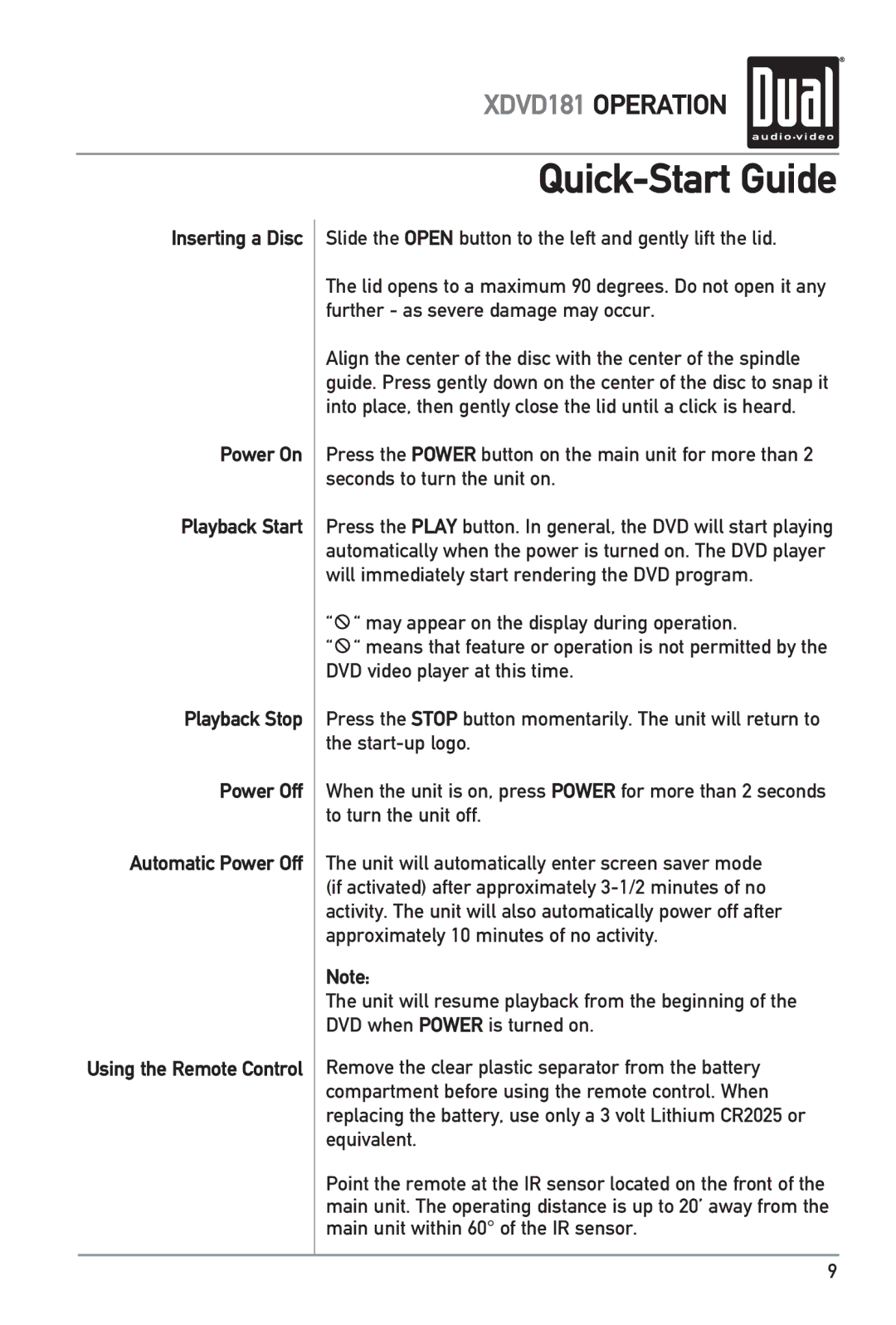 RCA XDVD181 owner manual Quick-Start Guide 