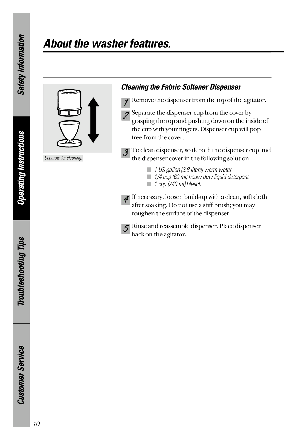 RCA YBXR1060 owner manual Cleaning the Fabric Softener Dispenser 