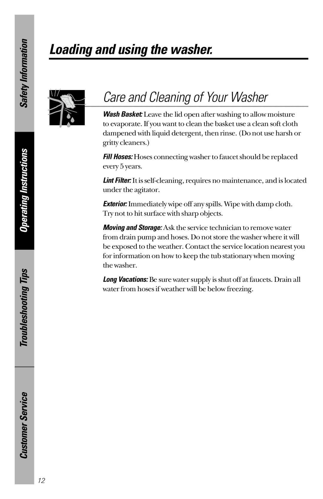 RCA YBXR1060 owner manual Care and Cleaning of Your Washer 