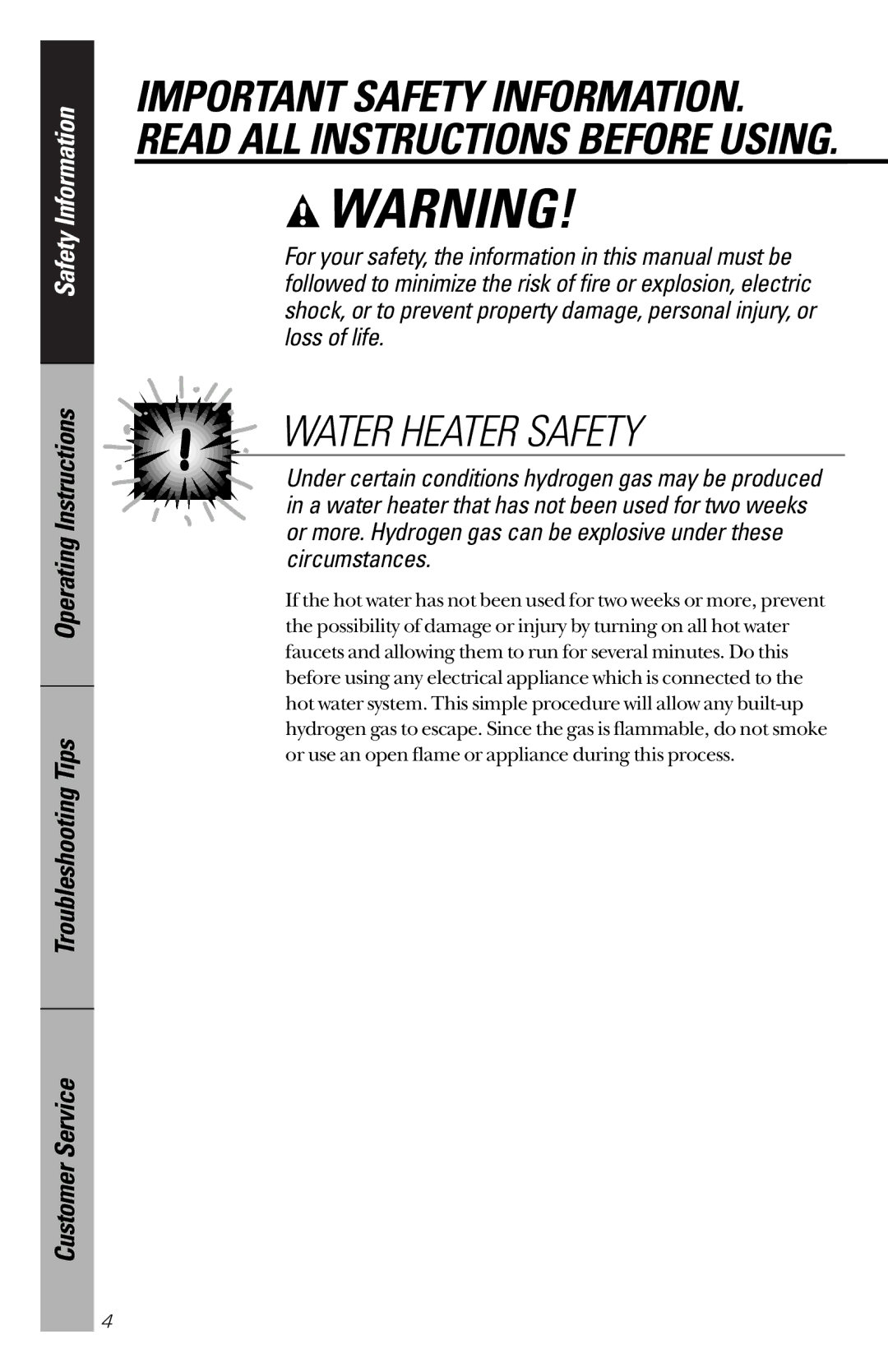 RCA YBXR1060 owner manual Water Heater Safety 