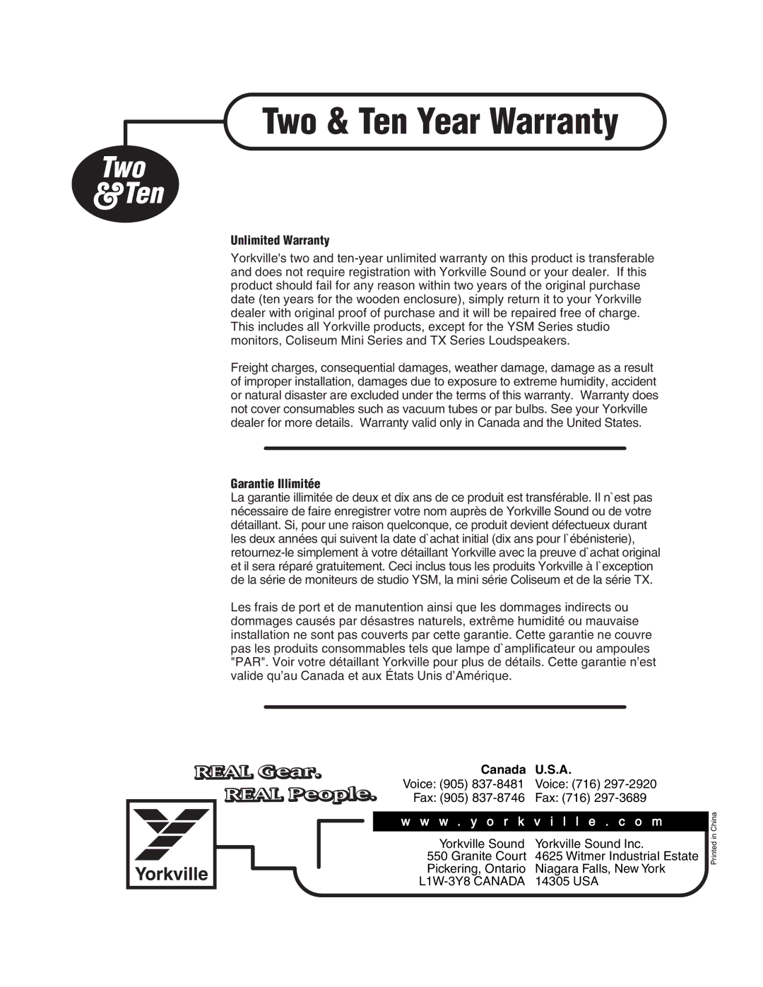 RCA YS1052 owner manual Two & Ten Year Warranty 