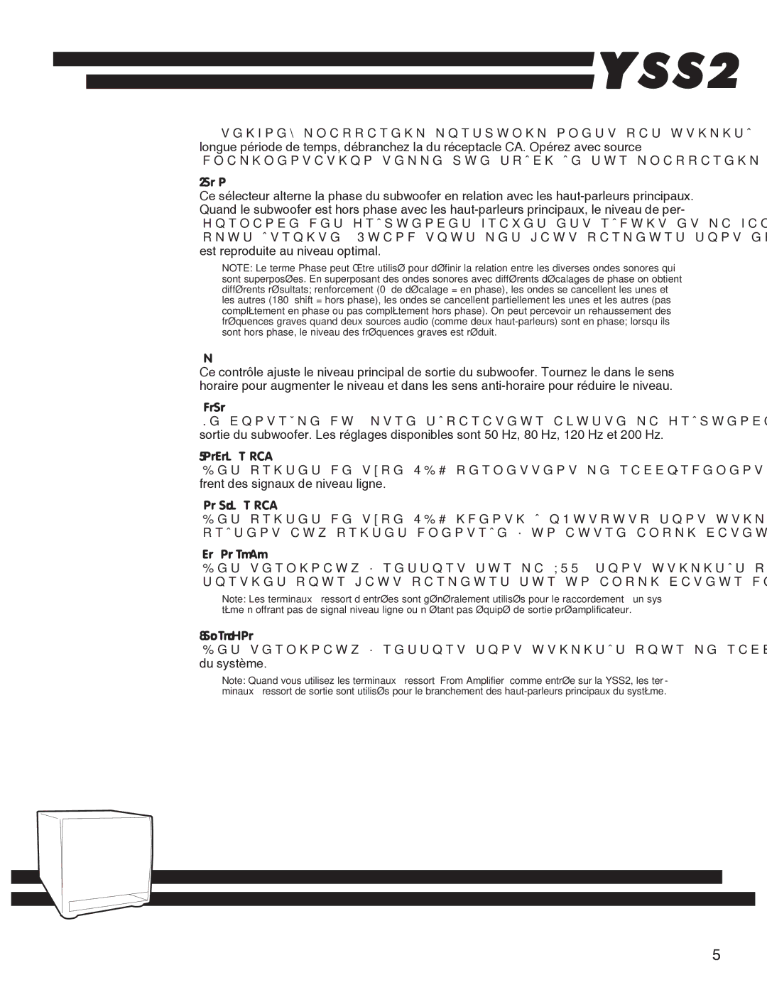 RCA YS1052 owner manual Sélecteur de Phase, Niveau, Filtre Séparateur, Prise d’Entrée Ligne de Type RCA 