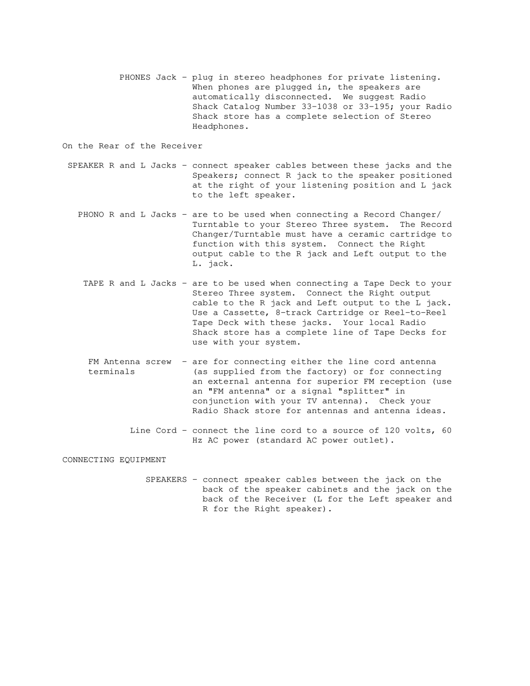 Realistic 120-1451 manual Connecting Equipment 