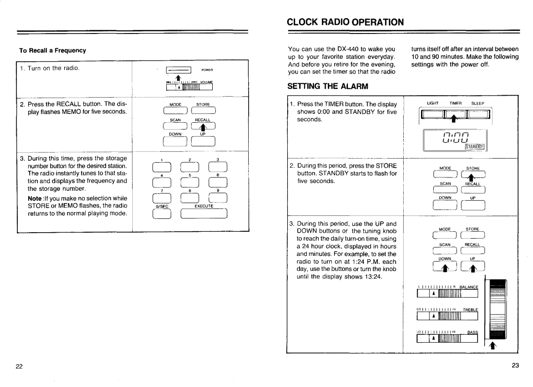 Realistic DX-440 warranty Clock Radio Operation, Setiing the Alarm 