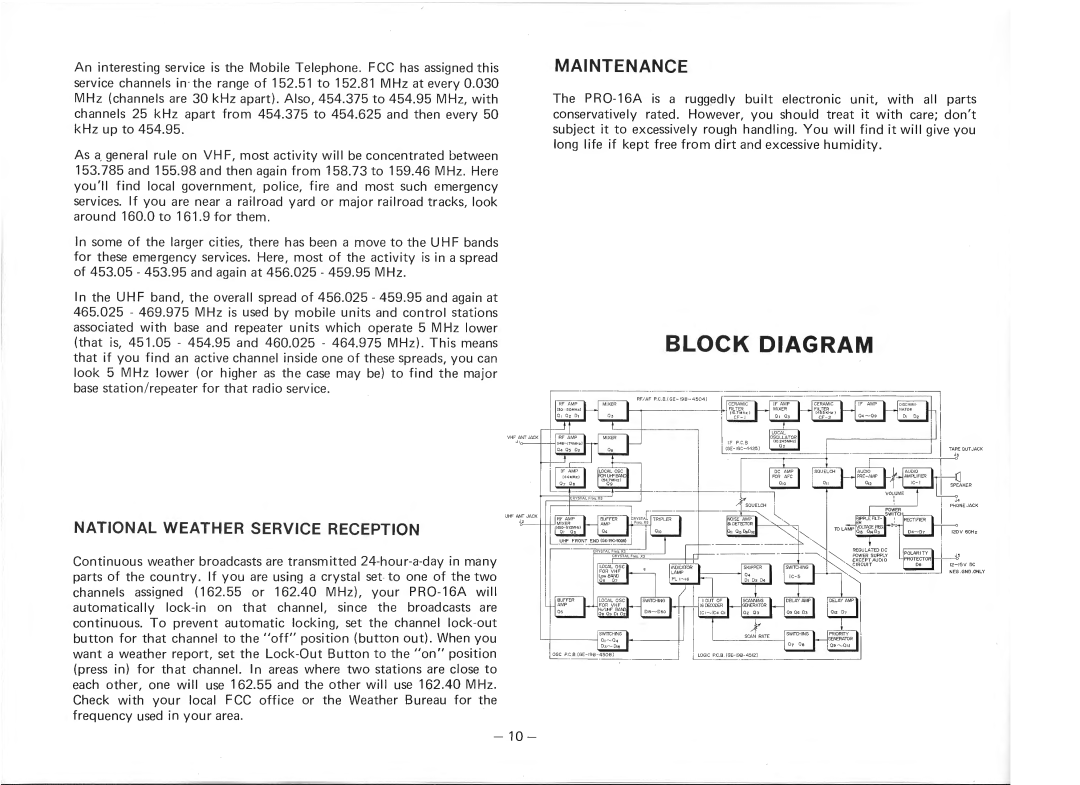 Realistic PRO-16A manual Maintenance, National Weather Service Reception 