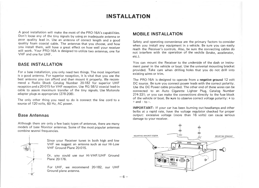 Realistic PRO-16A manual Base Installation 