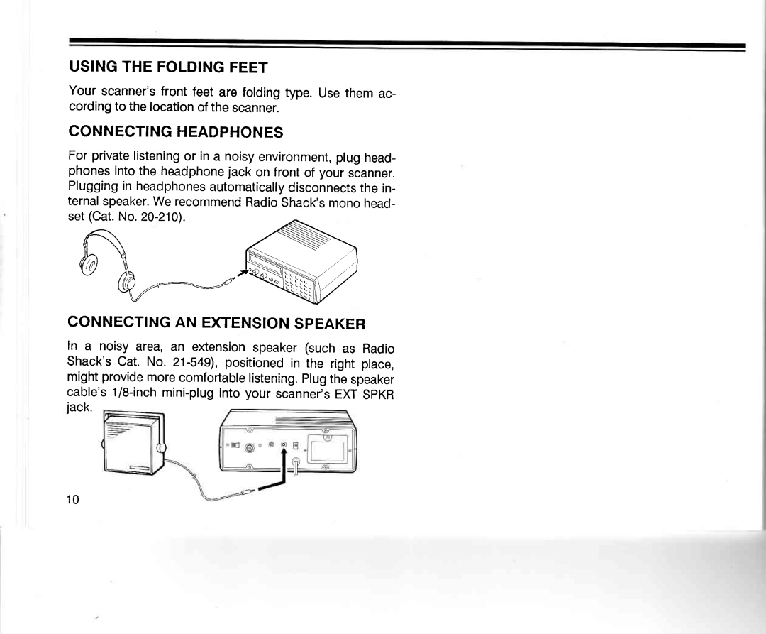 Realistic PRO-2005 owner manual Using the Folding Feet, Connectingheadphones 