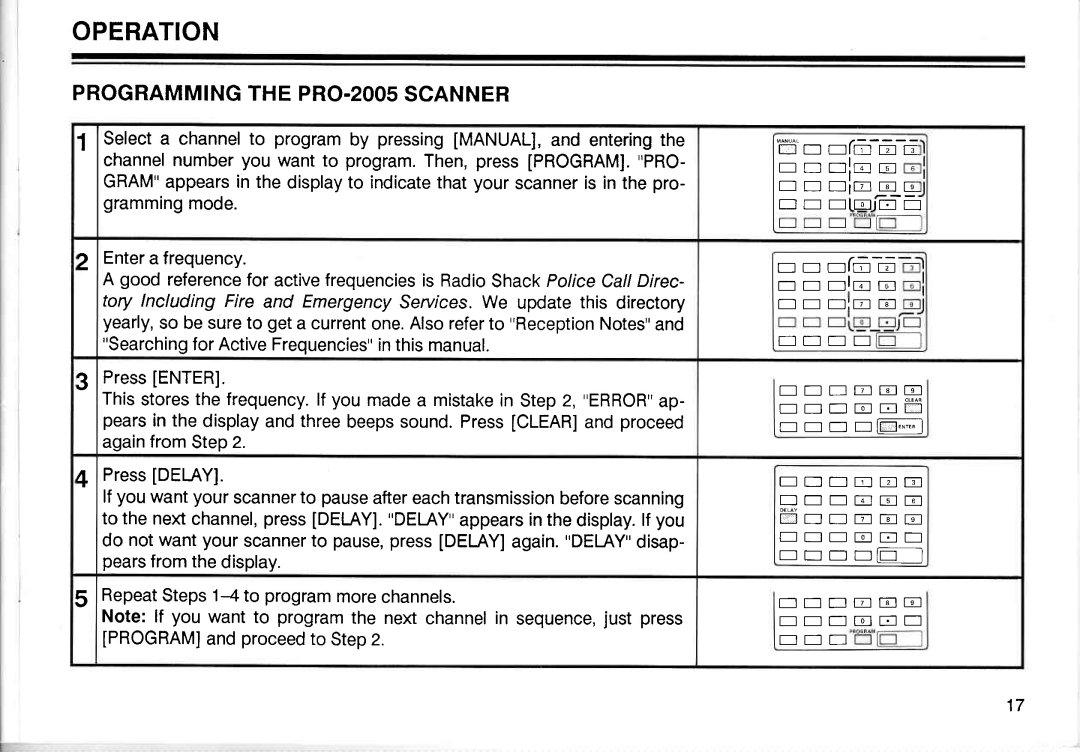 Realistic PRO-2005 owner manual Operation, Manual PRO, Delay, Dei-Ay 