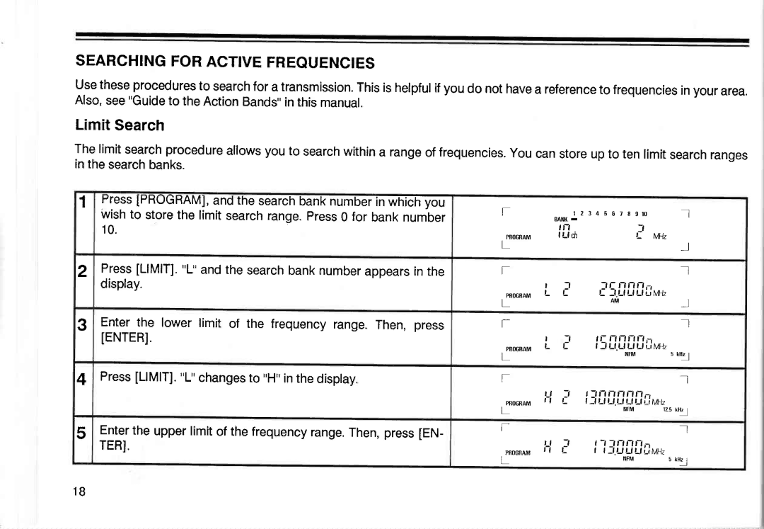 Realistic PRO-2005 owner manual LimitSearch, Searching for Active Frequencies 