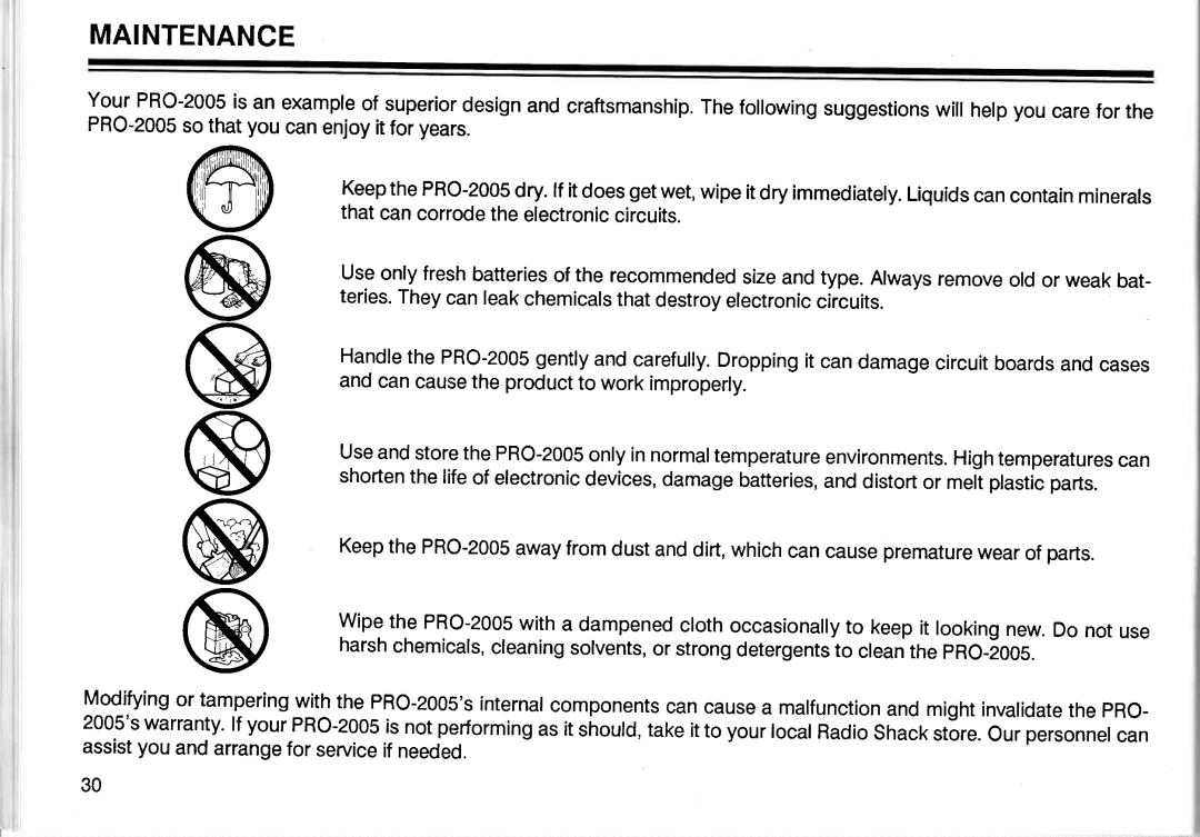 Realistic PRO-2005 owner manual Maintenance 