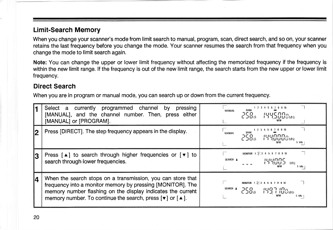 Realistic PRO-2005 owner manual Limit-SearchMemory, DirectSearch 