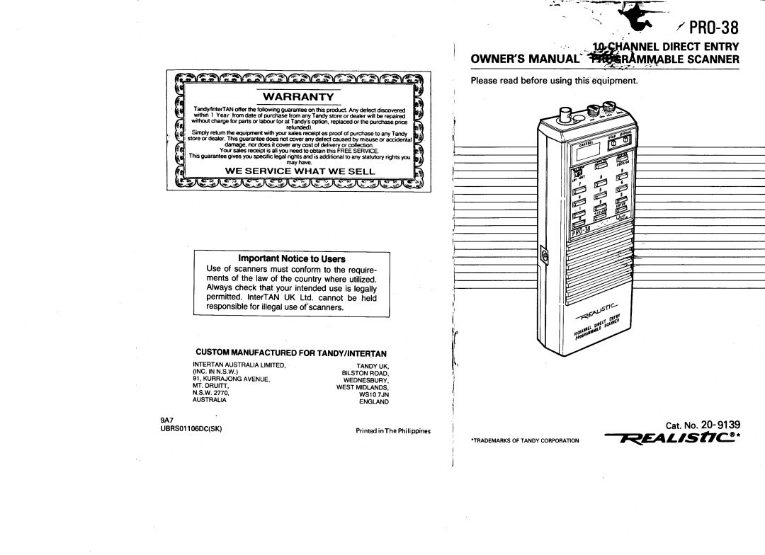 Realistic Pro-38 manual 