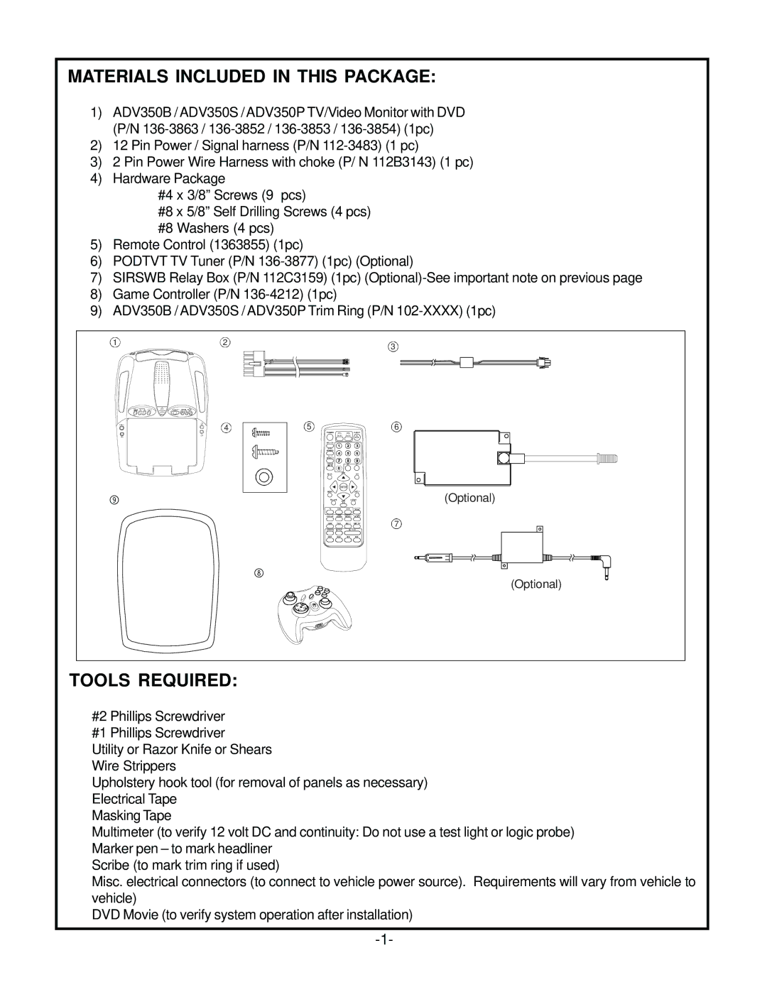 Recoton/Advent ADV350S, ADV350P, ADV350B manual Materials Included in this Package 