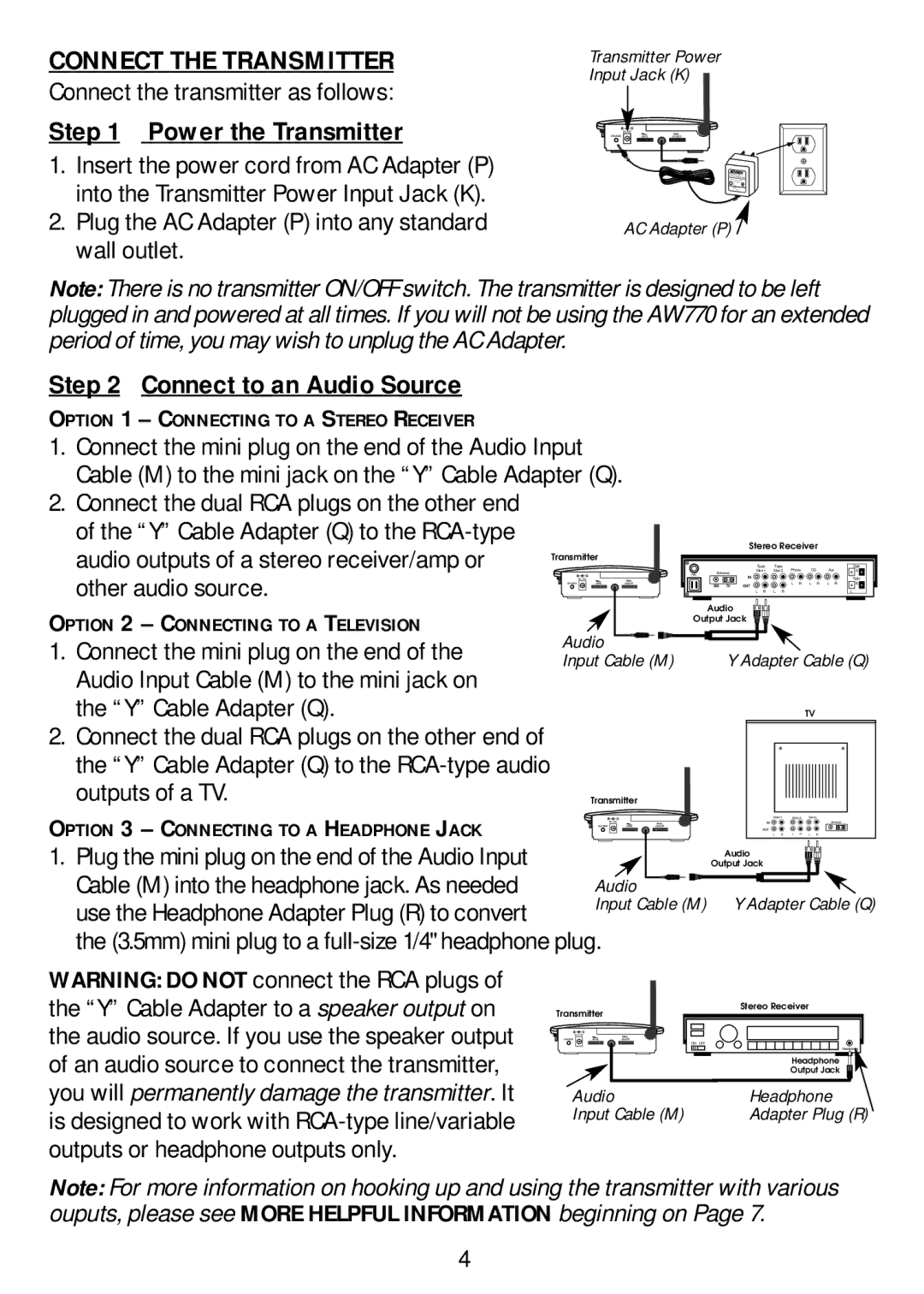 Recoton/Advent AW770 manual Connect the Transmitter, Power the Transmitter 