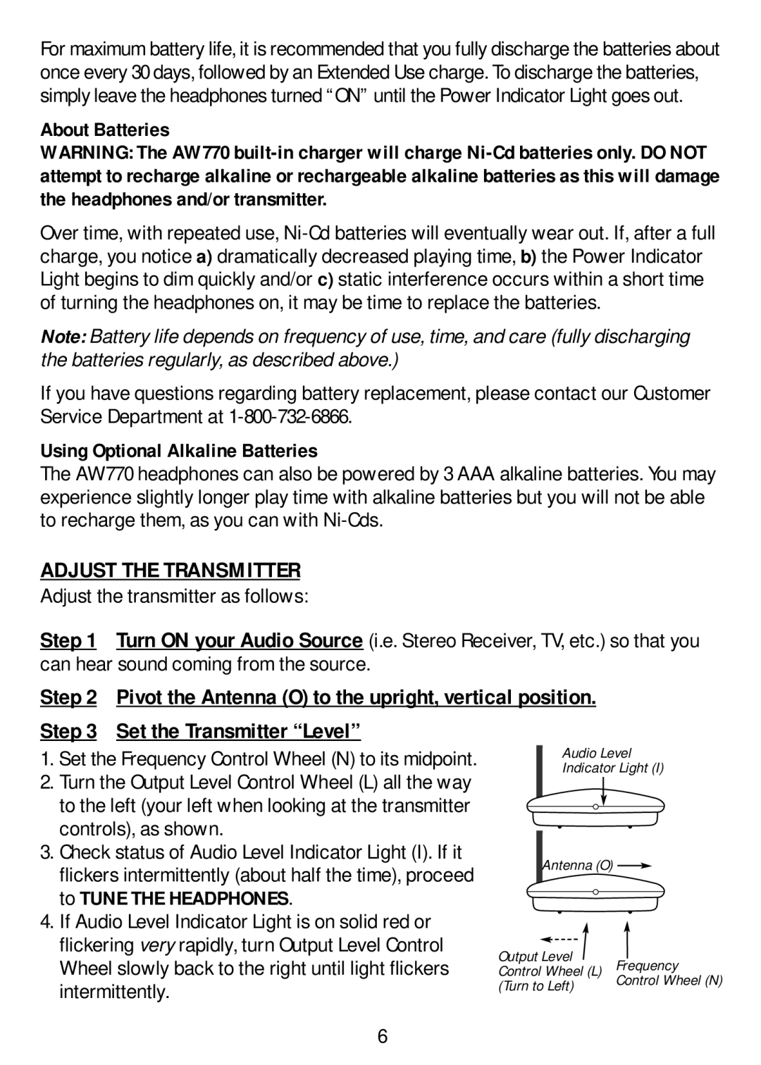 Recoton/Advent AW770 manual Adjust the Transmitter, About Batteries, Using Optional Alkaline Batteries 