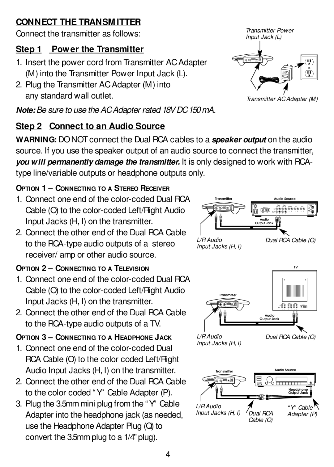 Recoton/Advent AW810 manual Connect the Transmitter, Power the Transmitter 