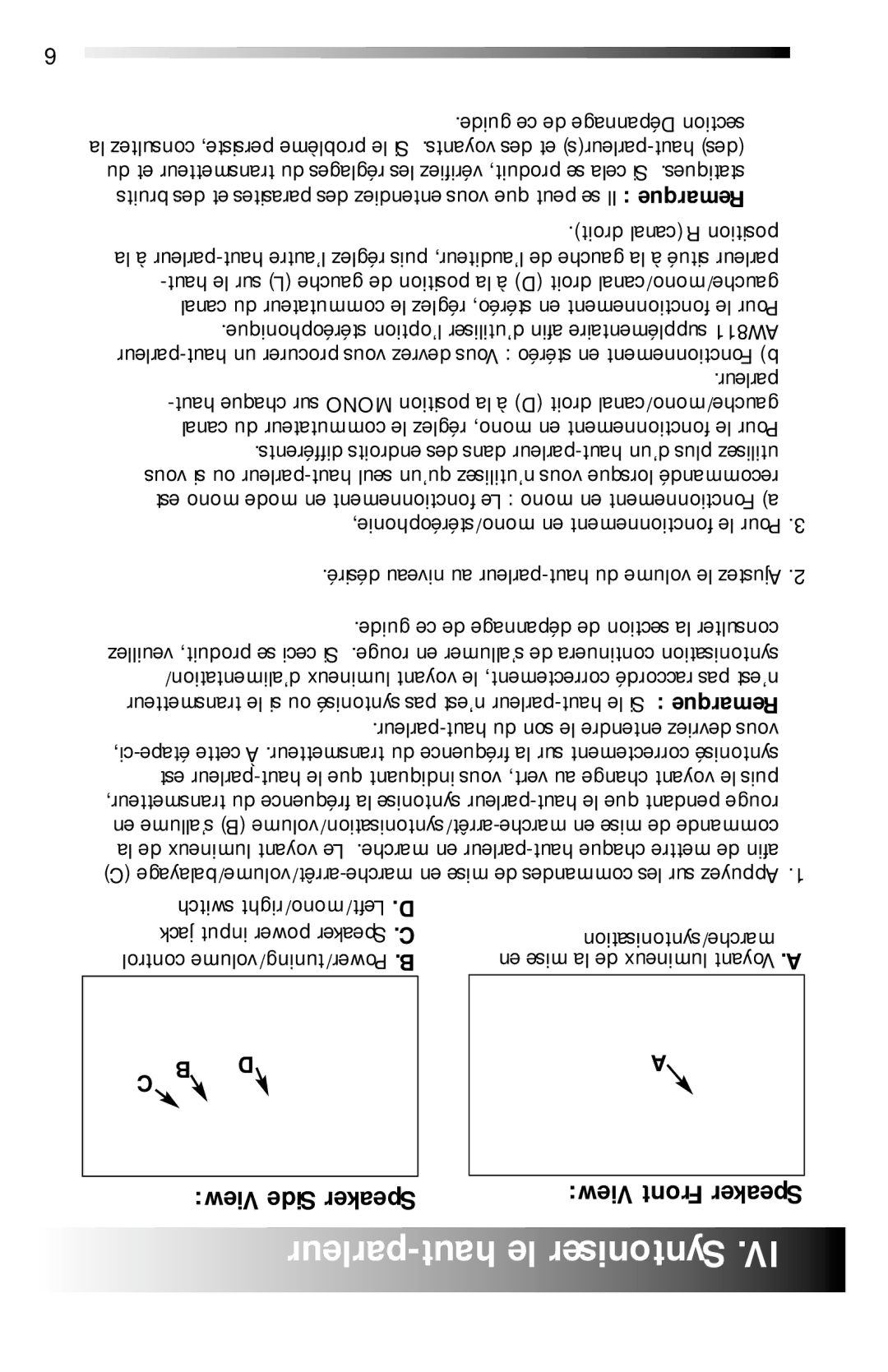 Recoton/Advent AW811 operation manual Parleur haut Le Syntoniser, View Side Speaker, View Front Speaker 